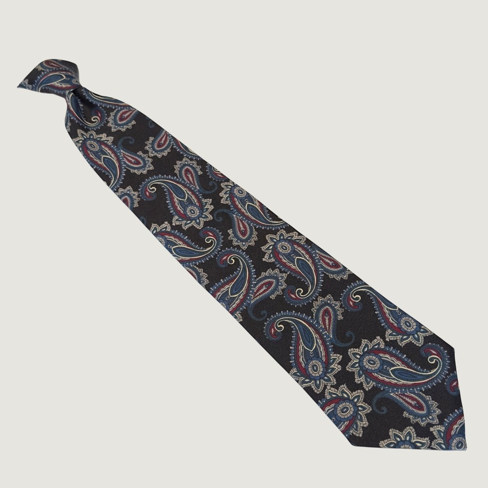 Towncraft Clip-On Tie Black Blue Paisley Vintage Mens Formal Academia 19x4"